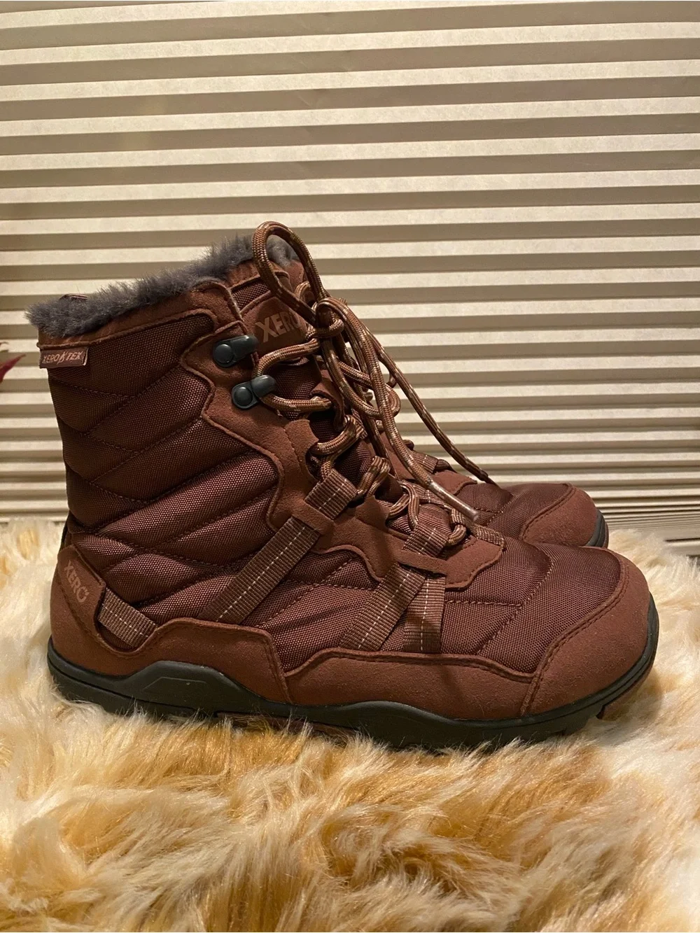Xero Shoes Alpine Women’s Minimalist Winter Boots - Brown/Faux Fur Trim